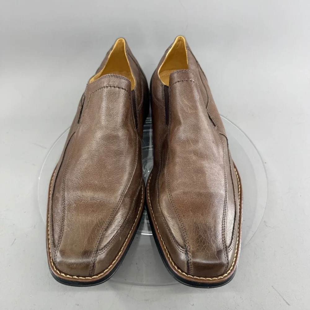 Sandro Moscoloni Mens Leather Slip On Loafers Square Toe Dress Shoes Brown 13D
